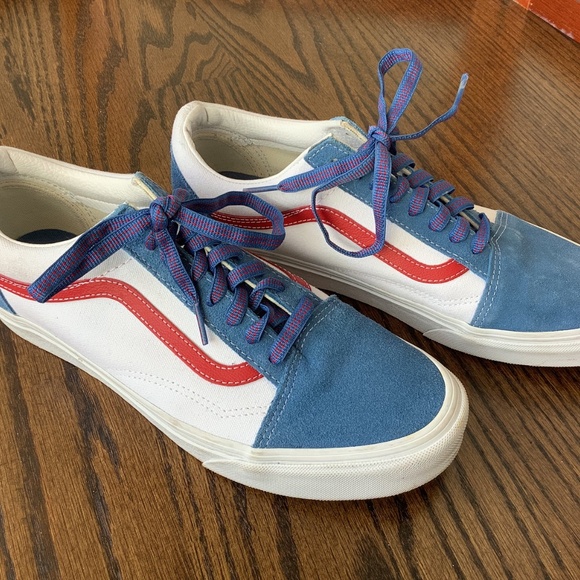 Unisex Vans Old Skool Sport Classic Skate Shoes Red White Blue M9.5/W11 - Picture 2 of 7